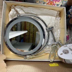 Chrome lighted wall-mounted makeup mirror -2 sided w magnification